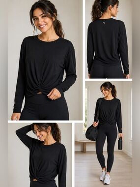 Joy Lab Black Twist Front Long Sleeve Athletic Top Large